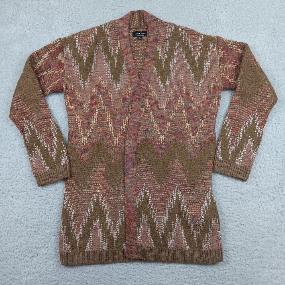 Lucky Brand Cardigan Chevron Southwestern Woman M Brown Metallic 7WP5032